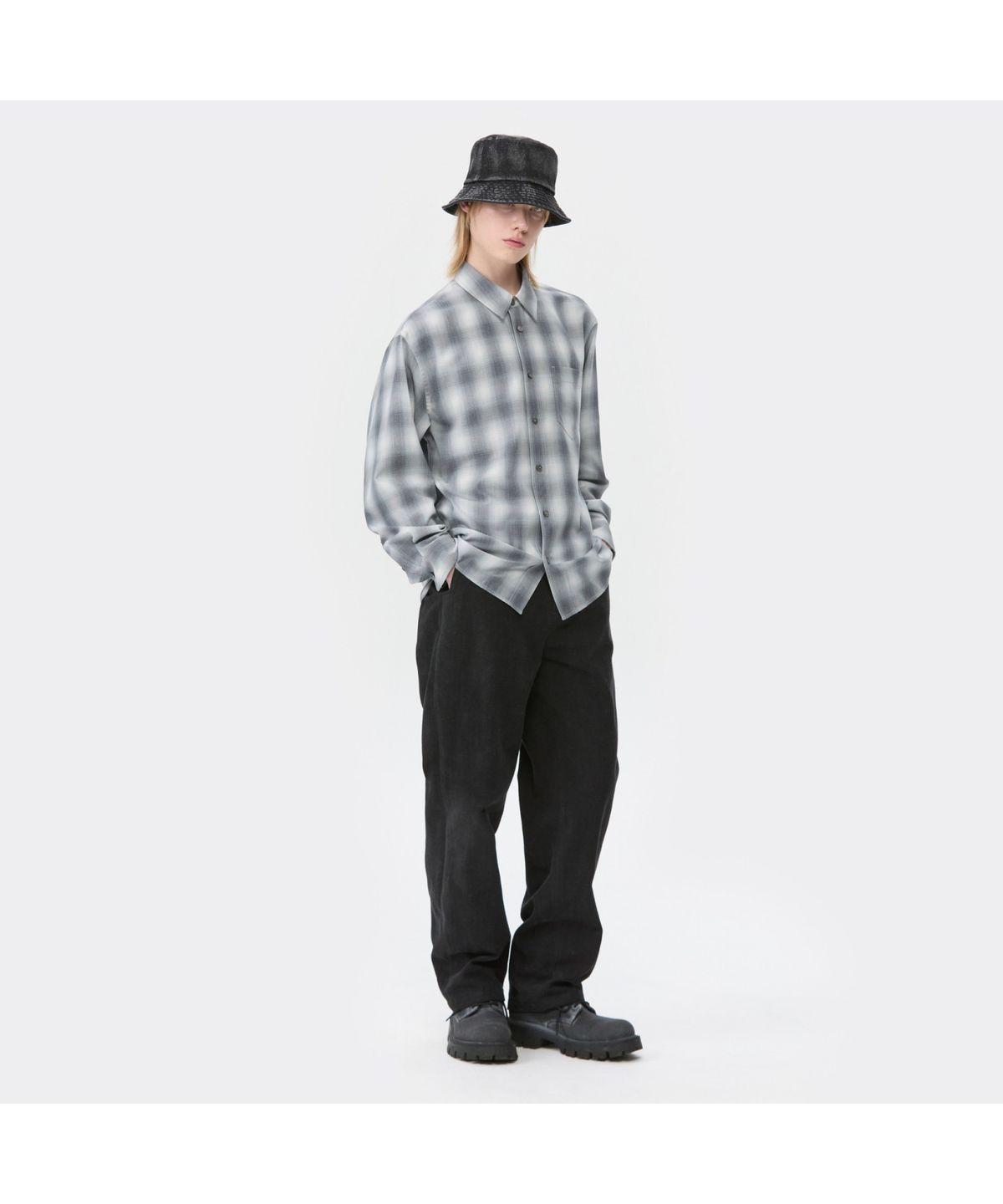 커스텀멜로우(CUSTOMELLOW) Grey Relaxed Fit Check Shirt CWSAW25112GYX