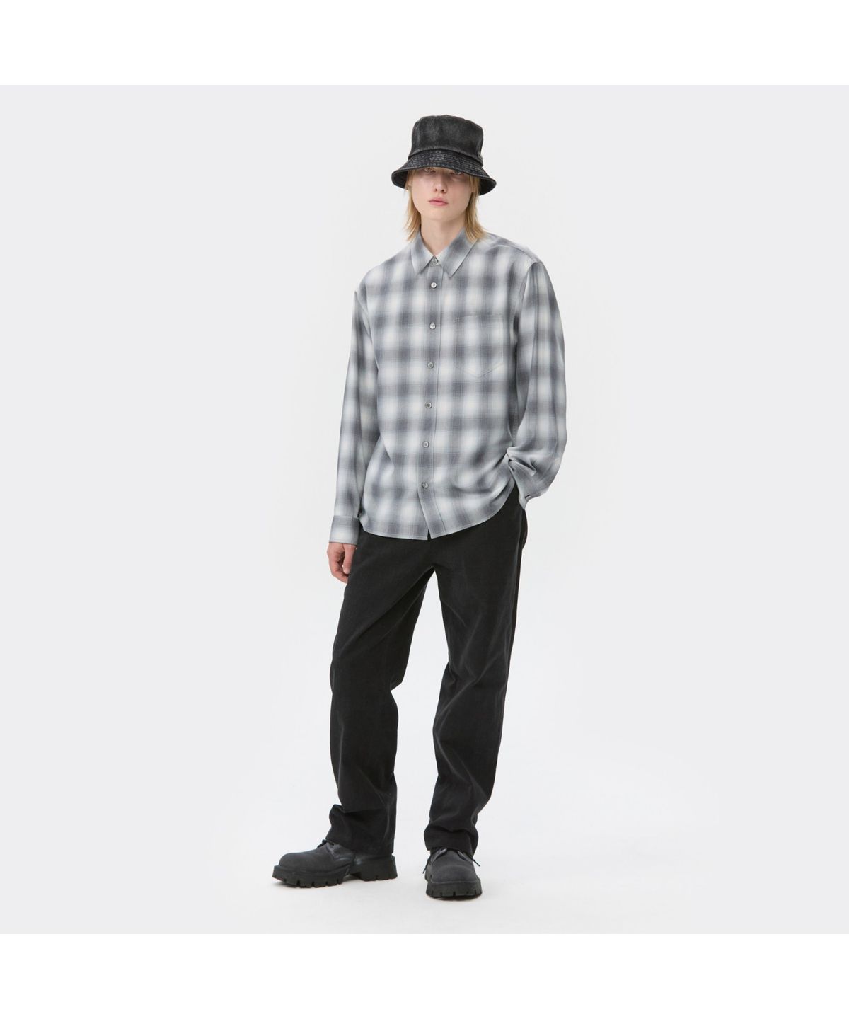 커스텀멜로우(CUSTOMELLOW) Grey Relaxed Fit Check Shirt CWSAW25112GYX