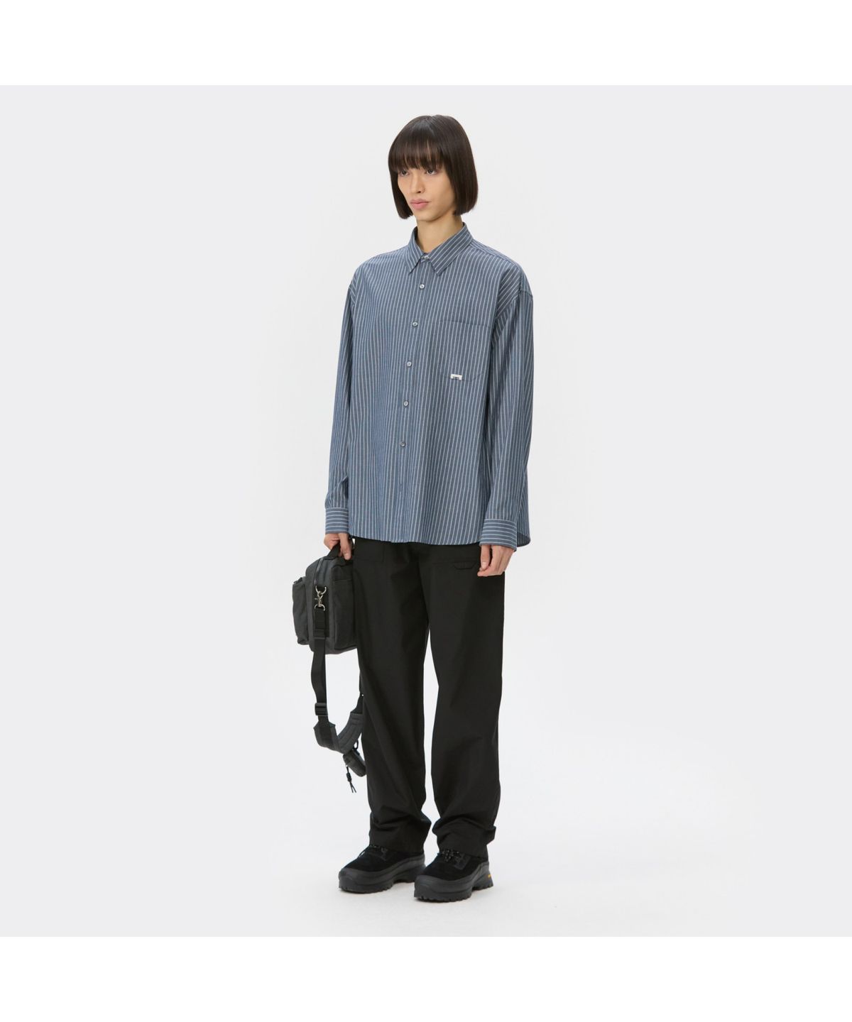 커스텀멜로우(CUSTOMELLOW) Blue Oversized Fit Striped Shirt CWSAW25122BUX