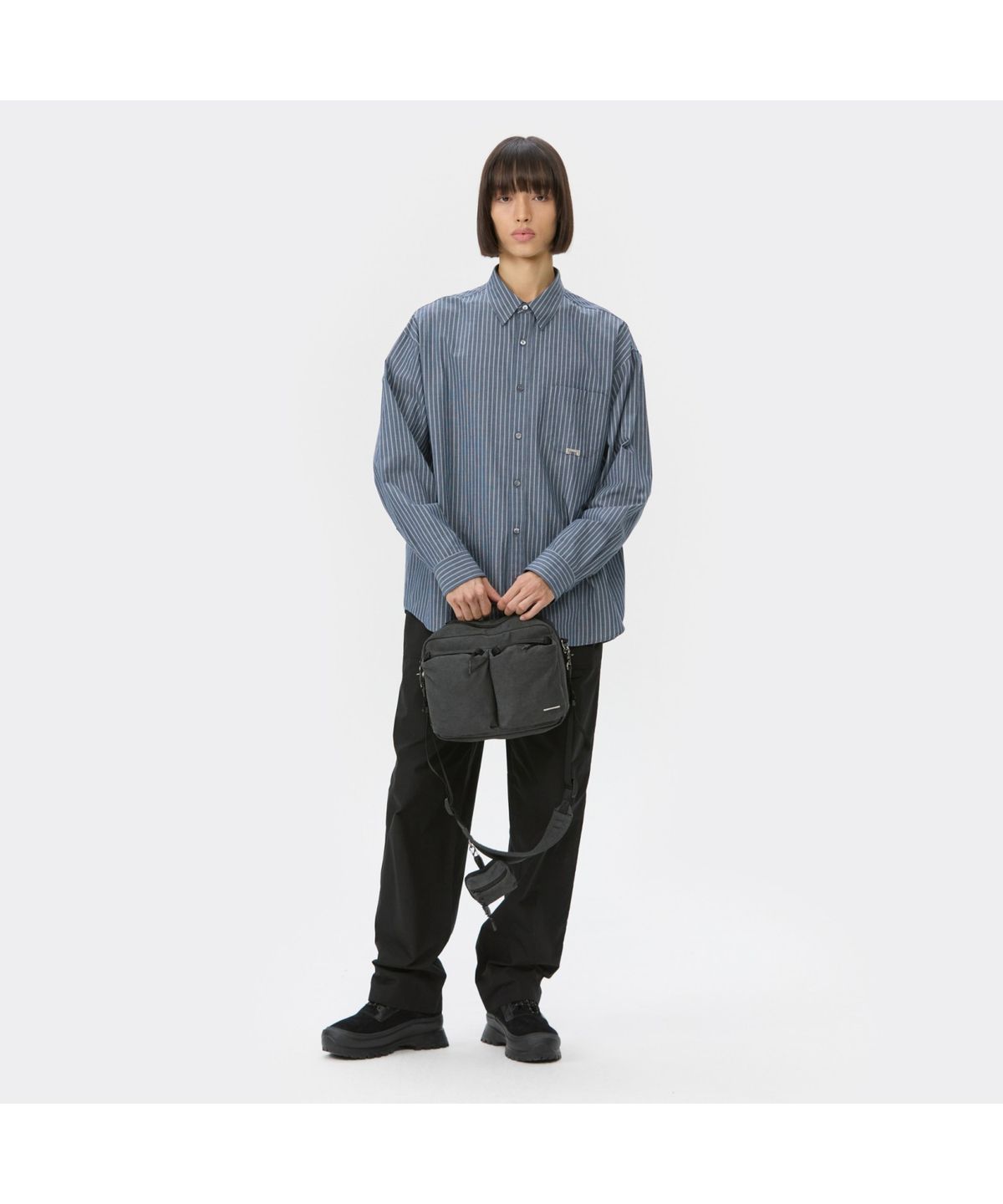 커스텀멜로우(CUSTOMELLOW) Blue Oversized Fit Striped Shirt CWSAW25122BUX