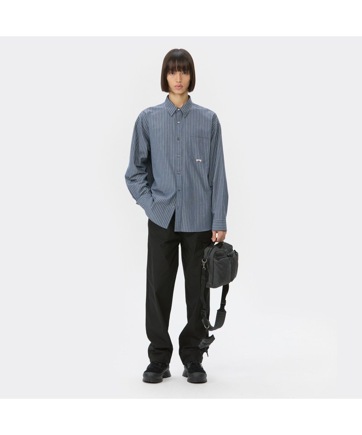 커스텀멜로우(CUSTOMELLOW) Blue Oversized Fit Striped Shirt CWSAW25122BUX