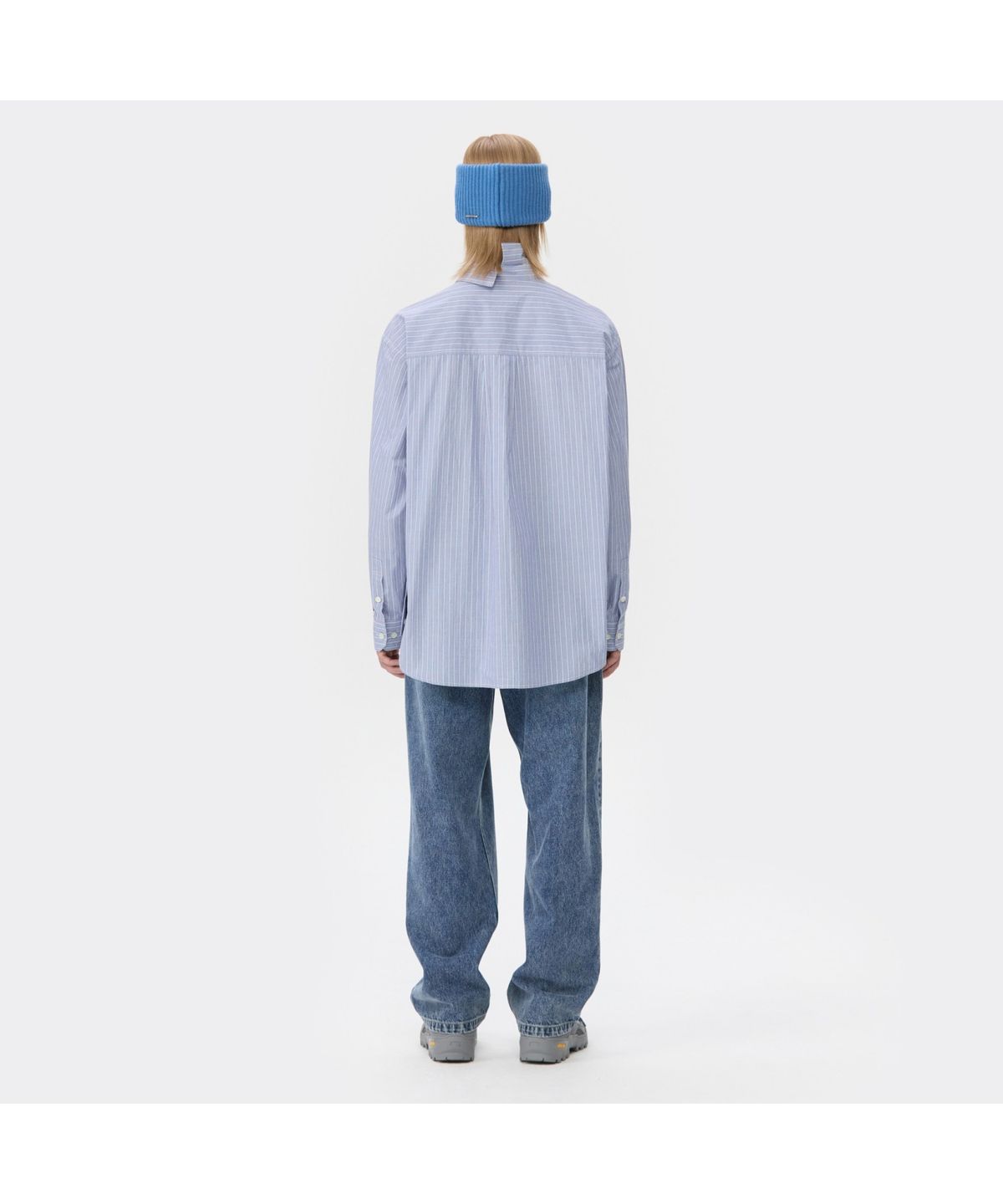 커스텀멜로우(CUSTOMELLOW) Blue Oversized Fit Slit Collar Long Shirt CWSAW25151BUX