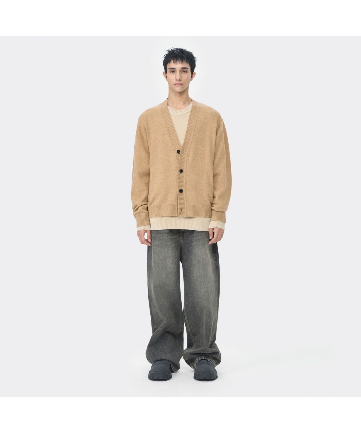 커스텀멜로우(CUSTOMELLOW) Camel Raccoon Blended Cardigan CWWAW25701CMX