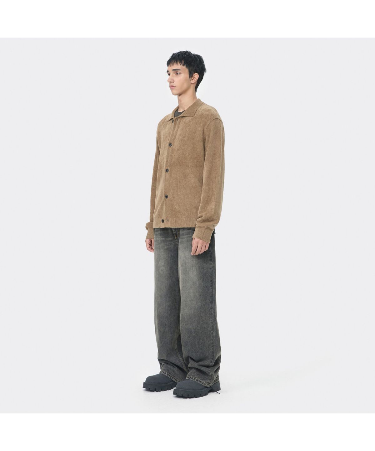 커스텀멜로우(CUSTOMELLOW) Brown Chenille Collar Cardigan CWWAW25712BRX