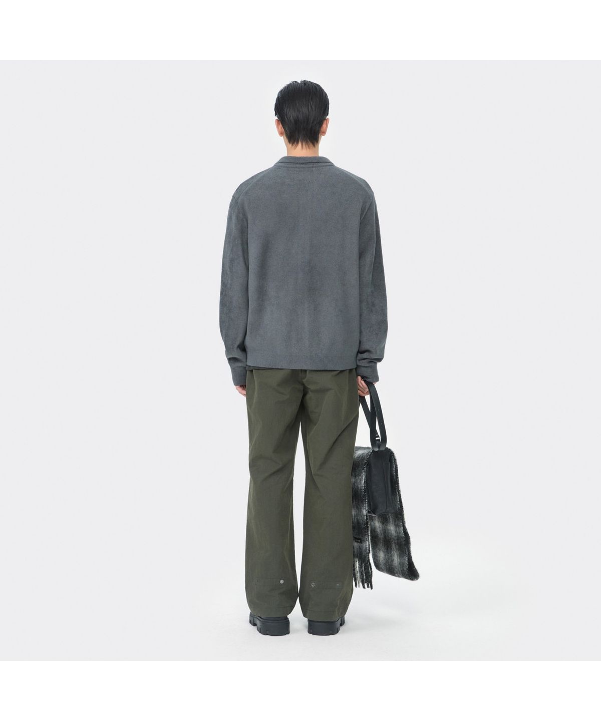 커스텀멜로우(CUSTOMELLOW) Grey Chenille Collar Cardigan CWWAW25712GYX