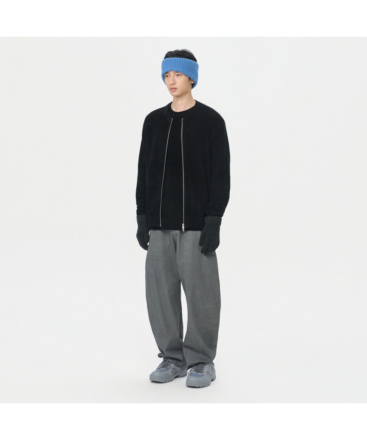커스텀멜로우(CUSTOMELLOW) Black Chenille Round Zip Cardigan CWWAW25713BKX