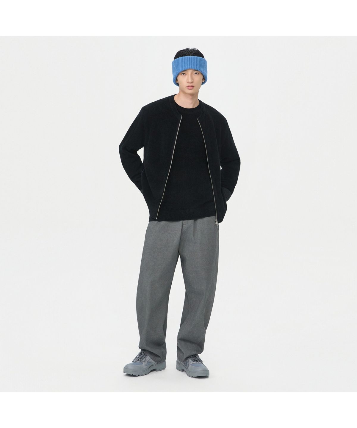 커스텀멜로우(CUSTOMELLOW) Black Chenille Round Zip Cardigan CWWAW25713BKX
