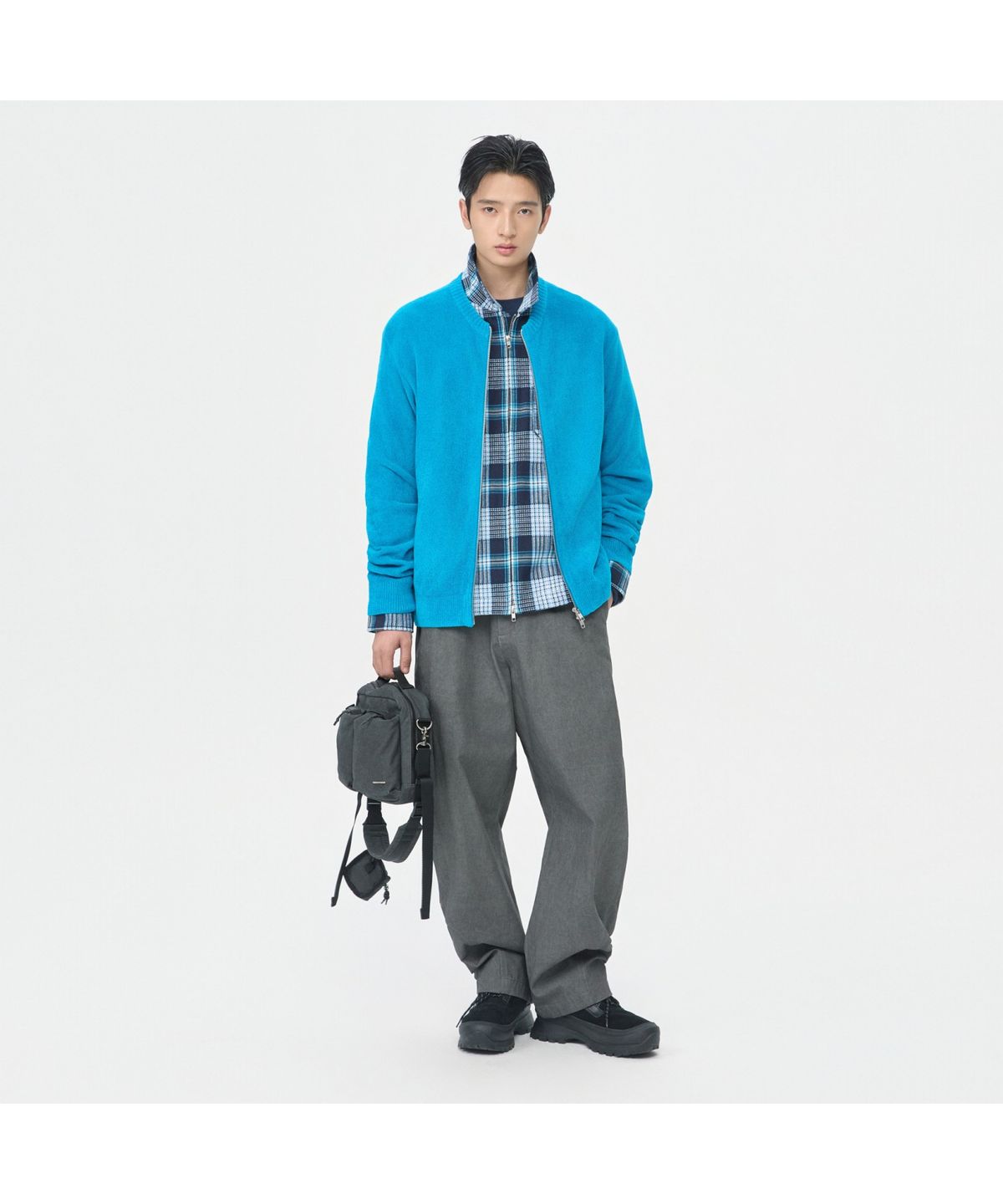 커스텀멜로우(CUSTOMELLOW) Blue Chenille Round Zip Cardigan CWWAW25713BUX