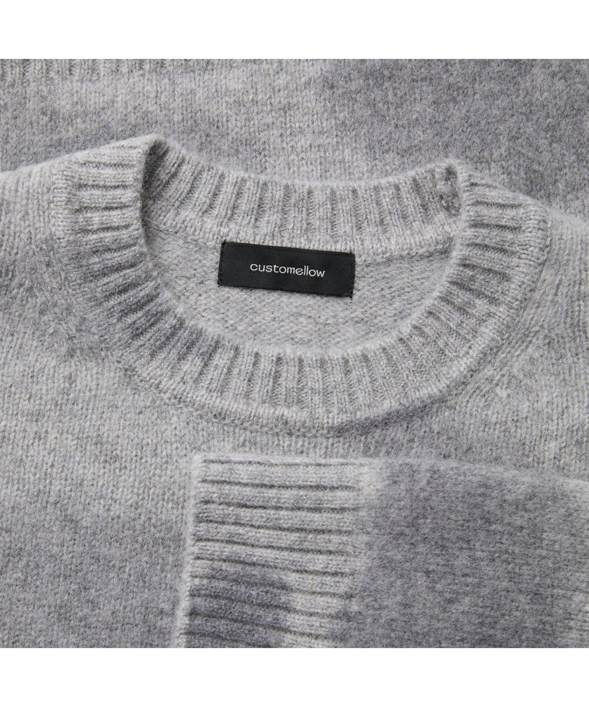 커스텀멜로우(CUSTOMELLOW) Grey Stain Printed Round Neck Sweater CWWAW25803GYX