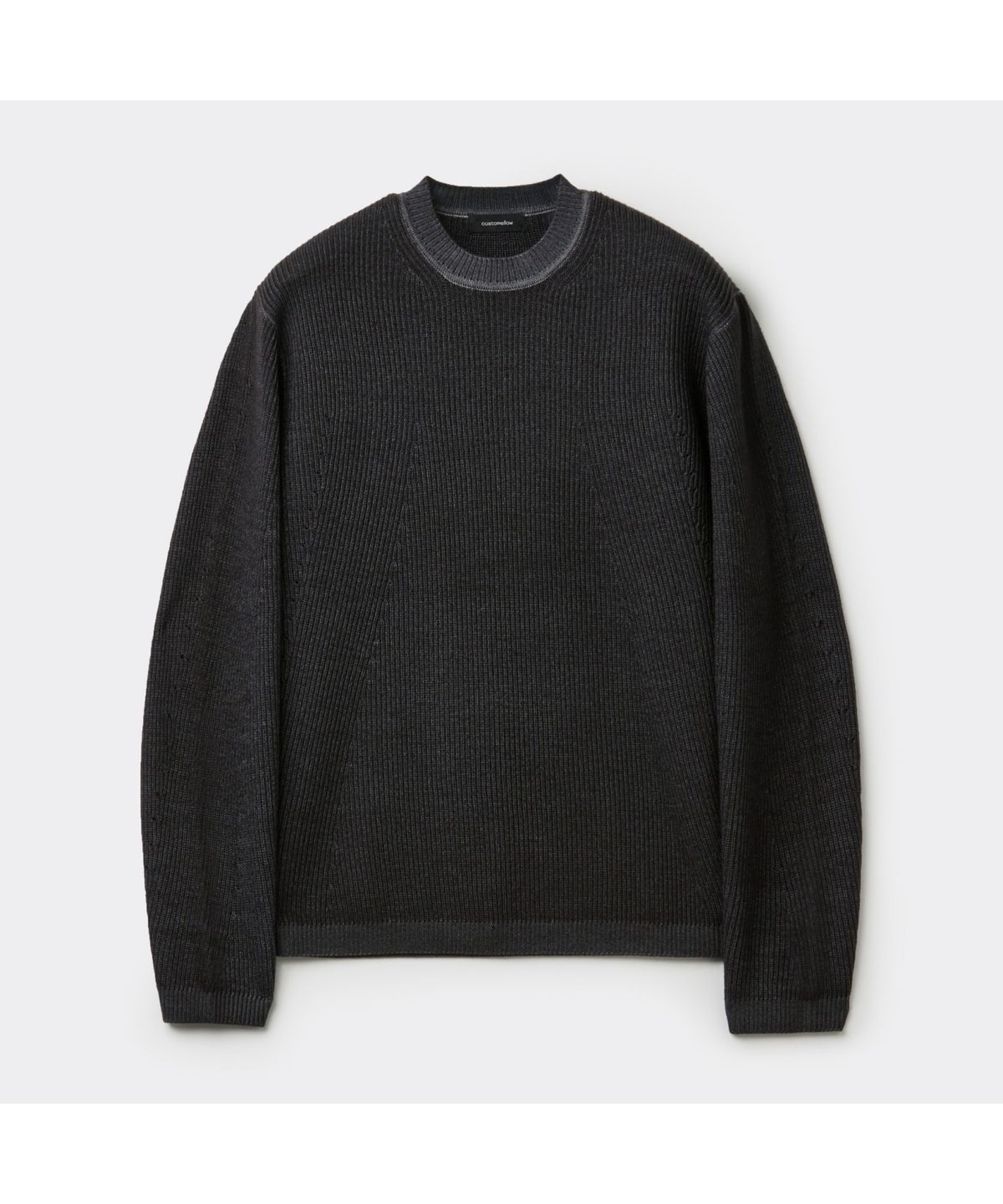 커스텀멜로우(CUSTOMELLOW) Black Garment Dyed Round Neck Sweater CWWAW25804BKX