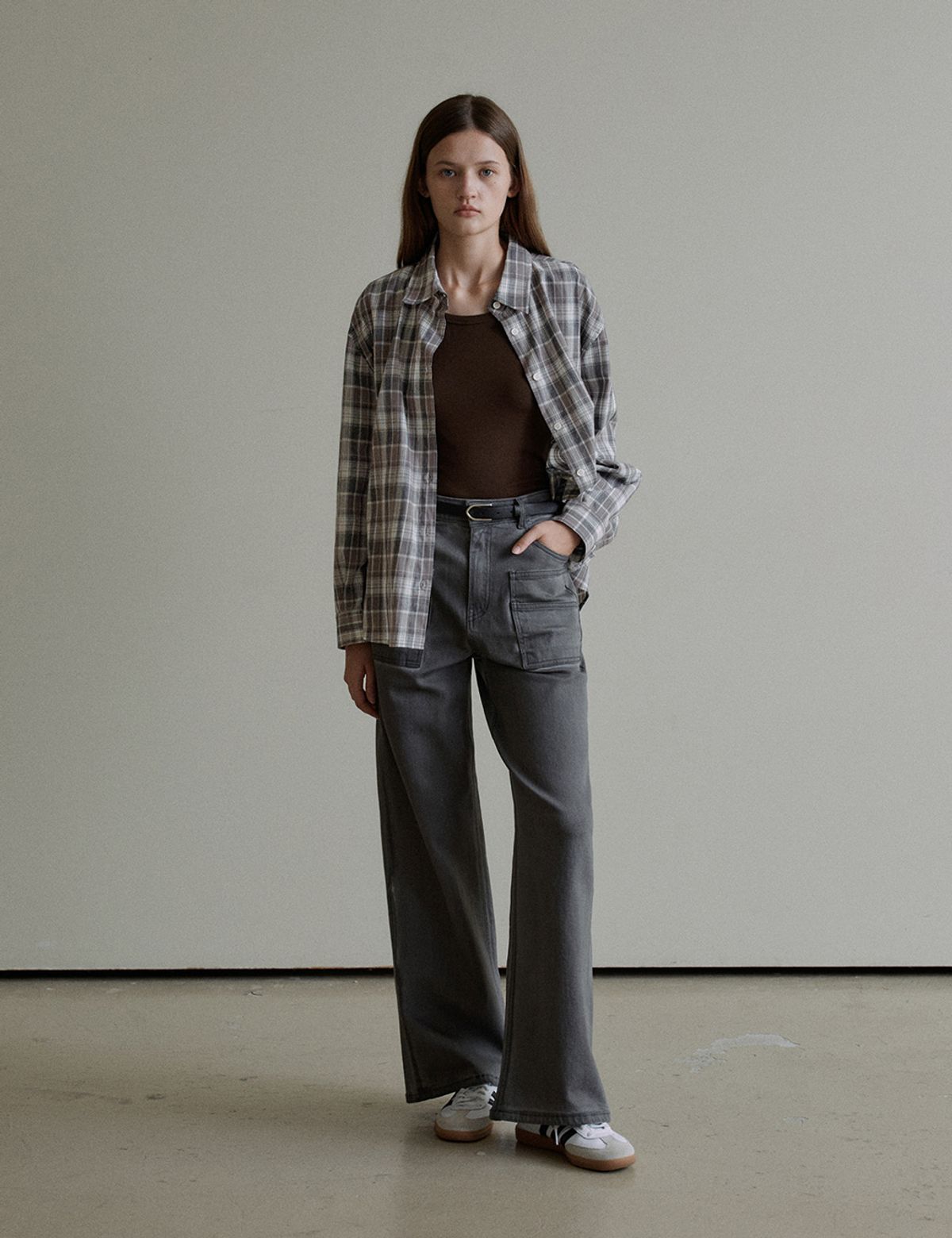 더엘로(THEELO) 2-way Check Shirt (Gray)