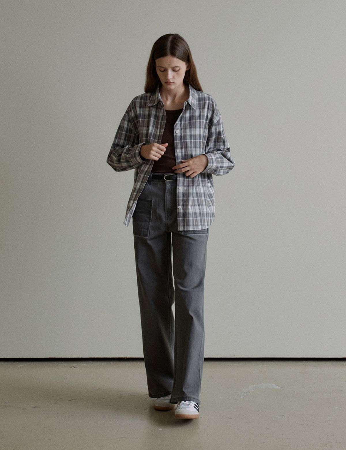 더엘로(THEELO) 2-way Check Shirt (Gray)