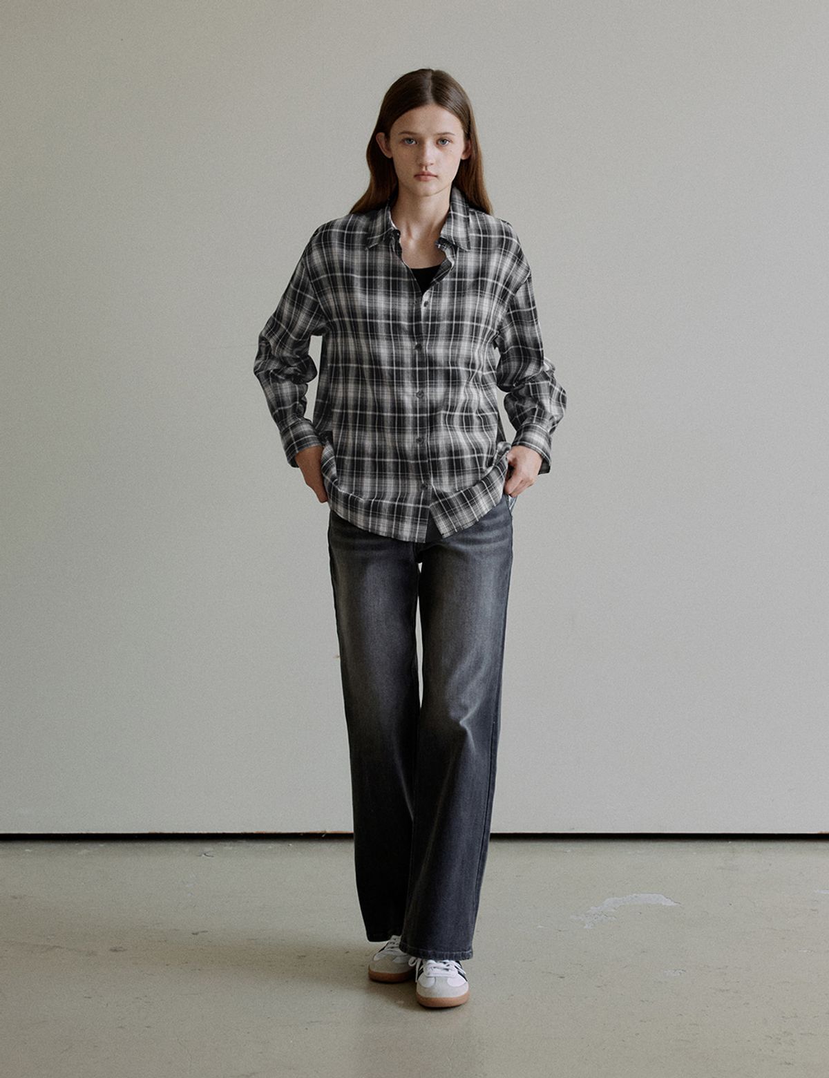 더엘로(THEELO) 2-way check shirt (Black)