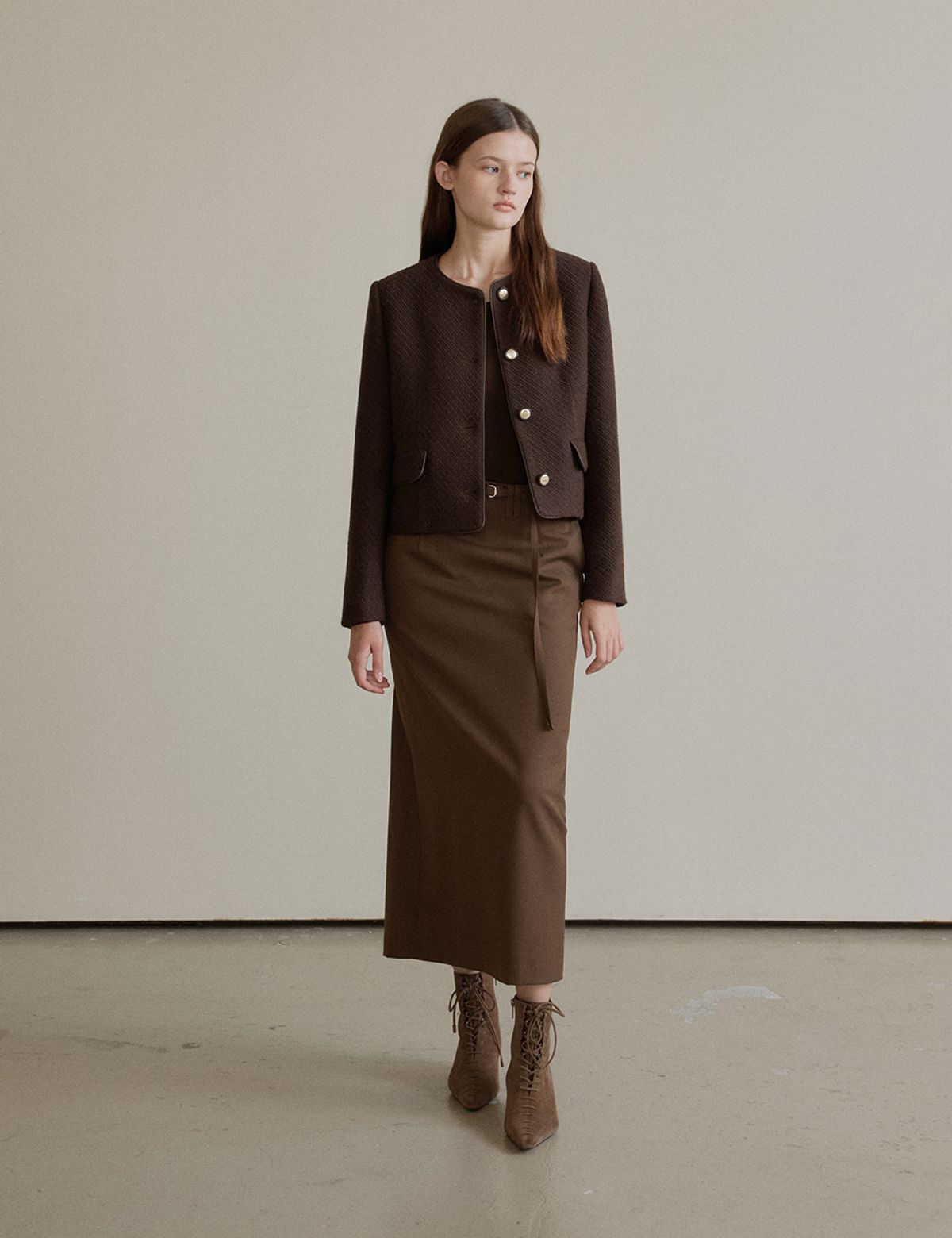 더엘로(THEELO) Belted Skirt (Brown)