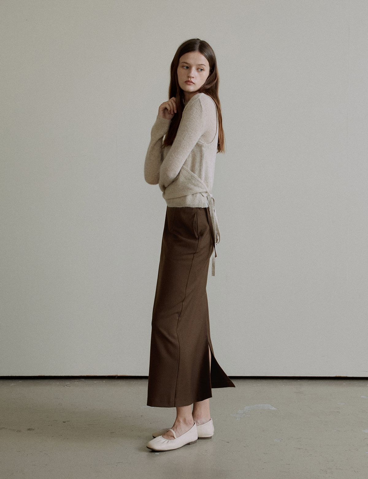더엘로(THEELO) Belted Skirt (Brown)