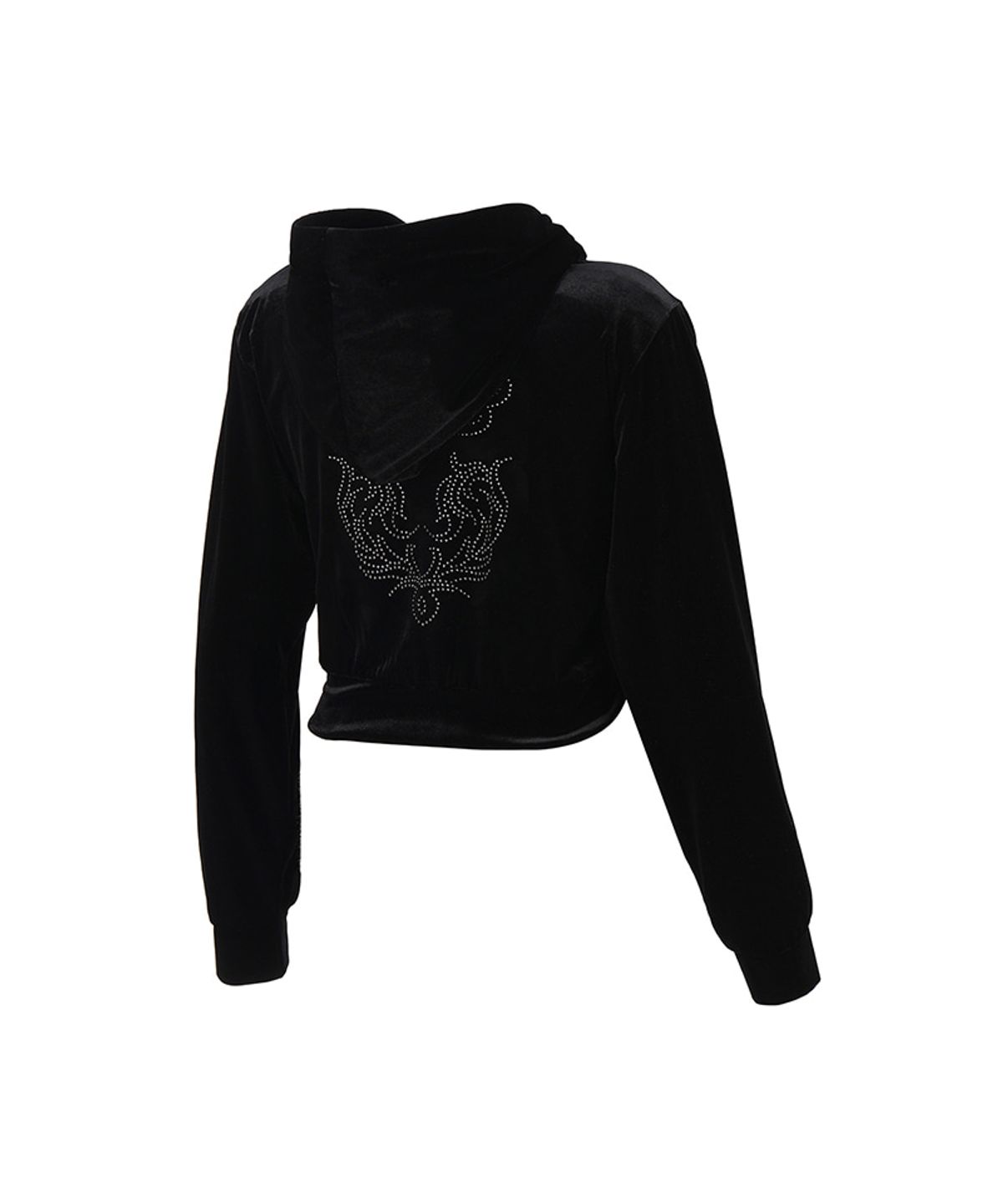 본투윈(BORN TO WIN) W DOUBLE B VELVET CROP HOODIE ZIP-UP [BLACK]