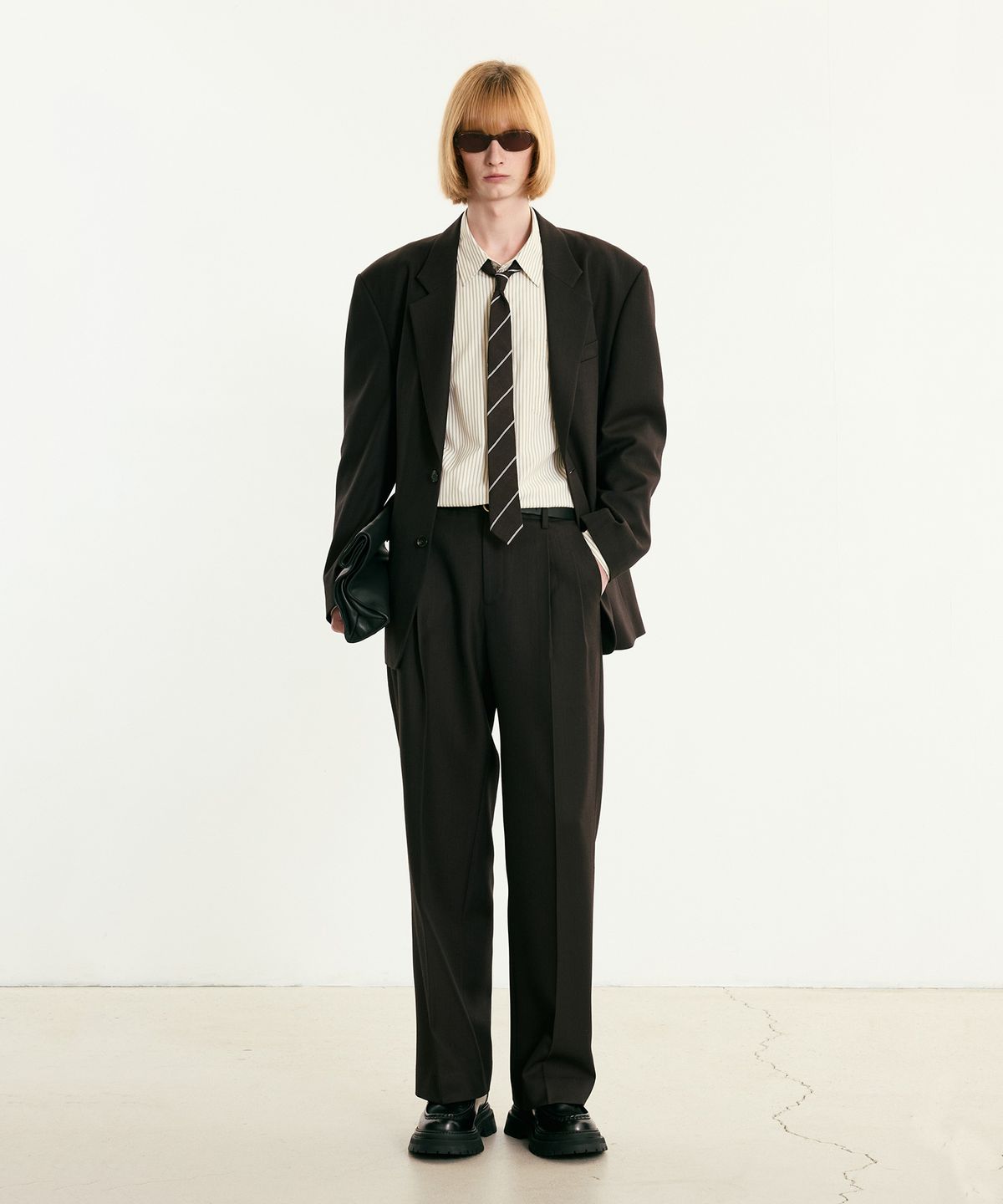 티엔지티(TNGT) Virgin Wool Herringbone Wide Pants (Vintage Brown) TNPA5F104W2
