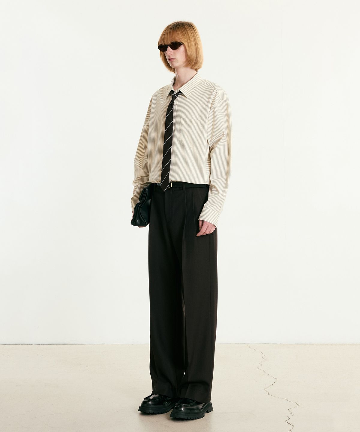 티엔지티(TNGT) Virgin Wool Herringbone Wide Pants (Vintage Brown) TNPA5F104W2