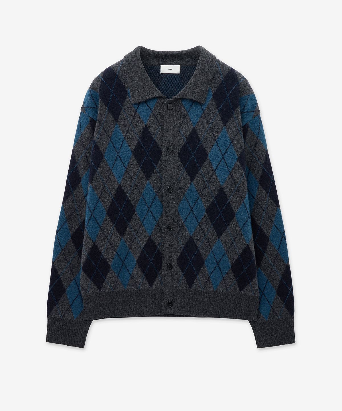 티엔지티(TNGT) Wool Blend Argyle Polo Cardigan (Dark Grey) TNSW5F104G2