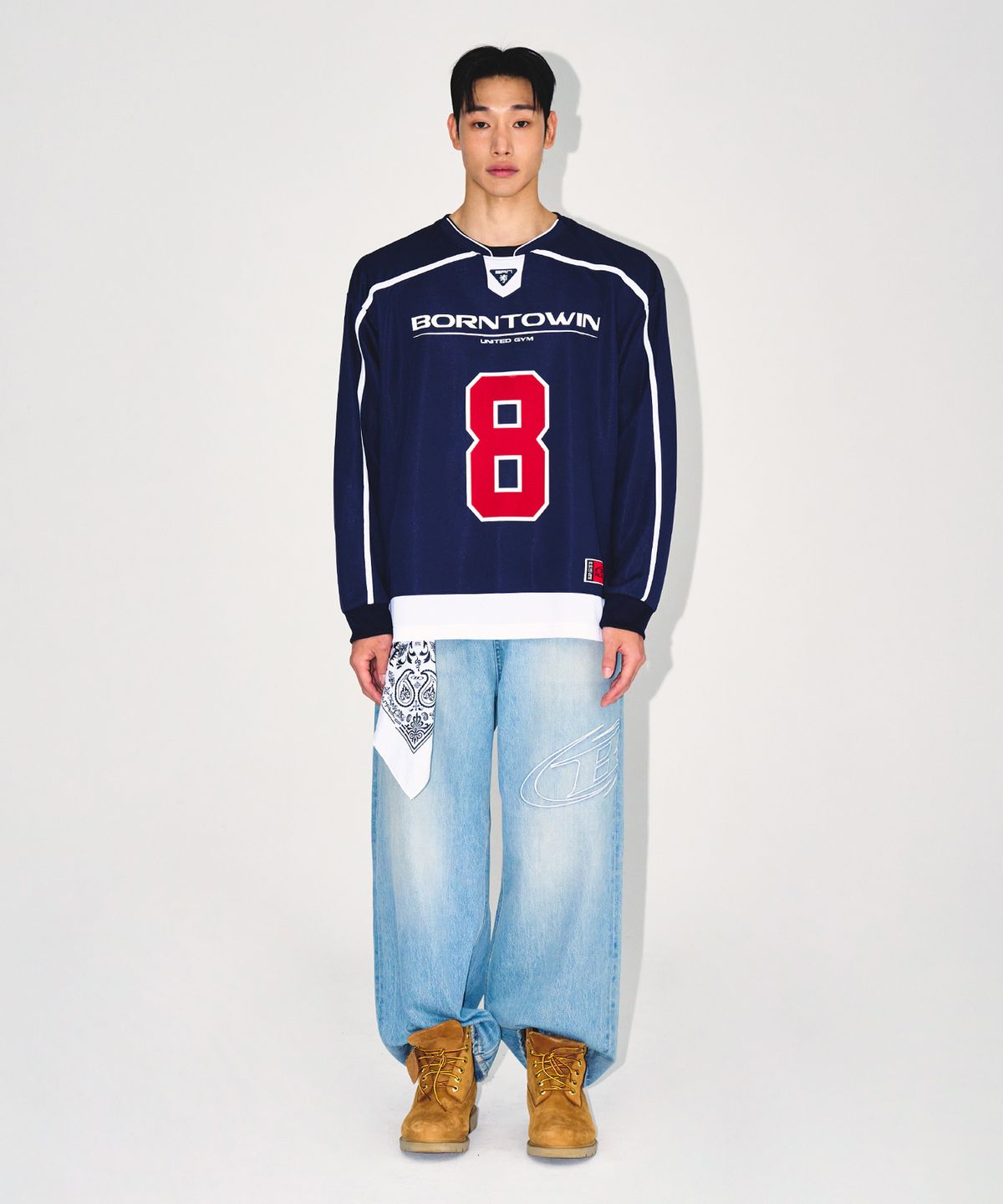 본투윈(BORN TO WIN) LINE TAPING RUGBY LONG SLEEVE [NAVY]