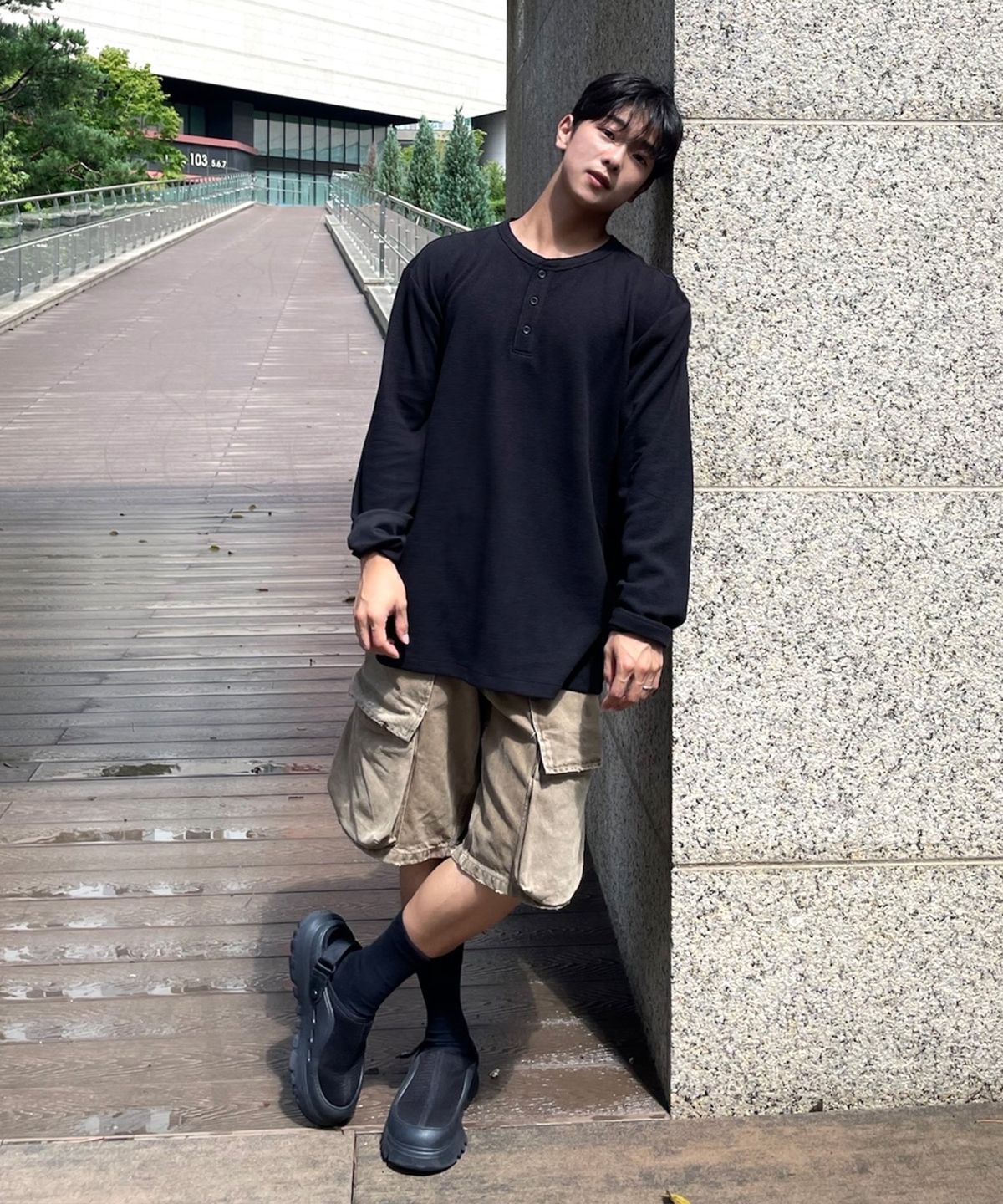 마인드브릿지(MINDBRIDGE) 와플 헨리넥 데일리 티셔츠 - 3color