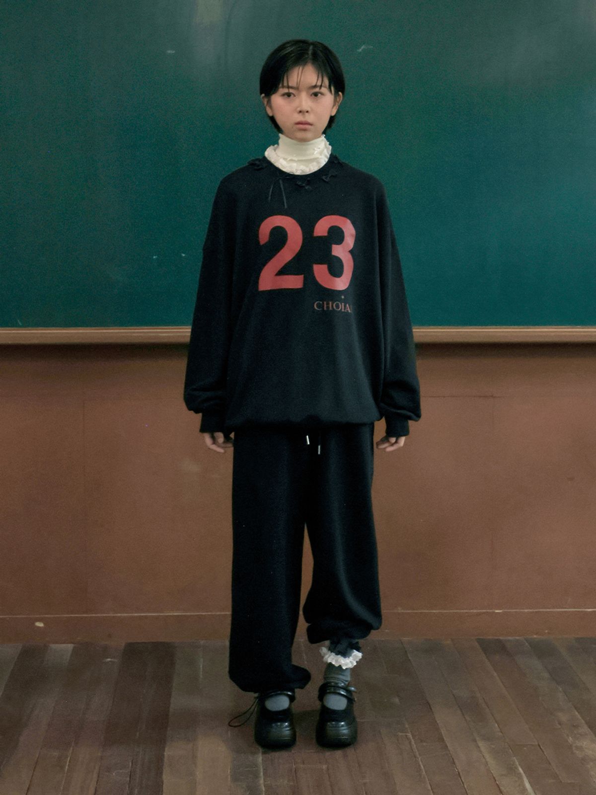 최에(CHOIAE) Ribbon Park string Pants - Black