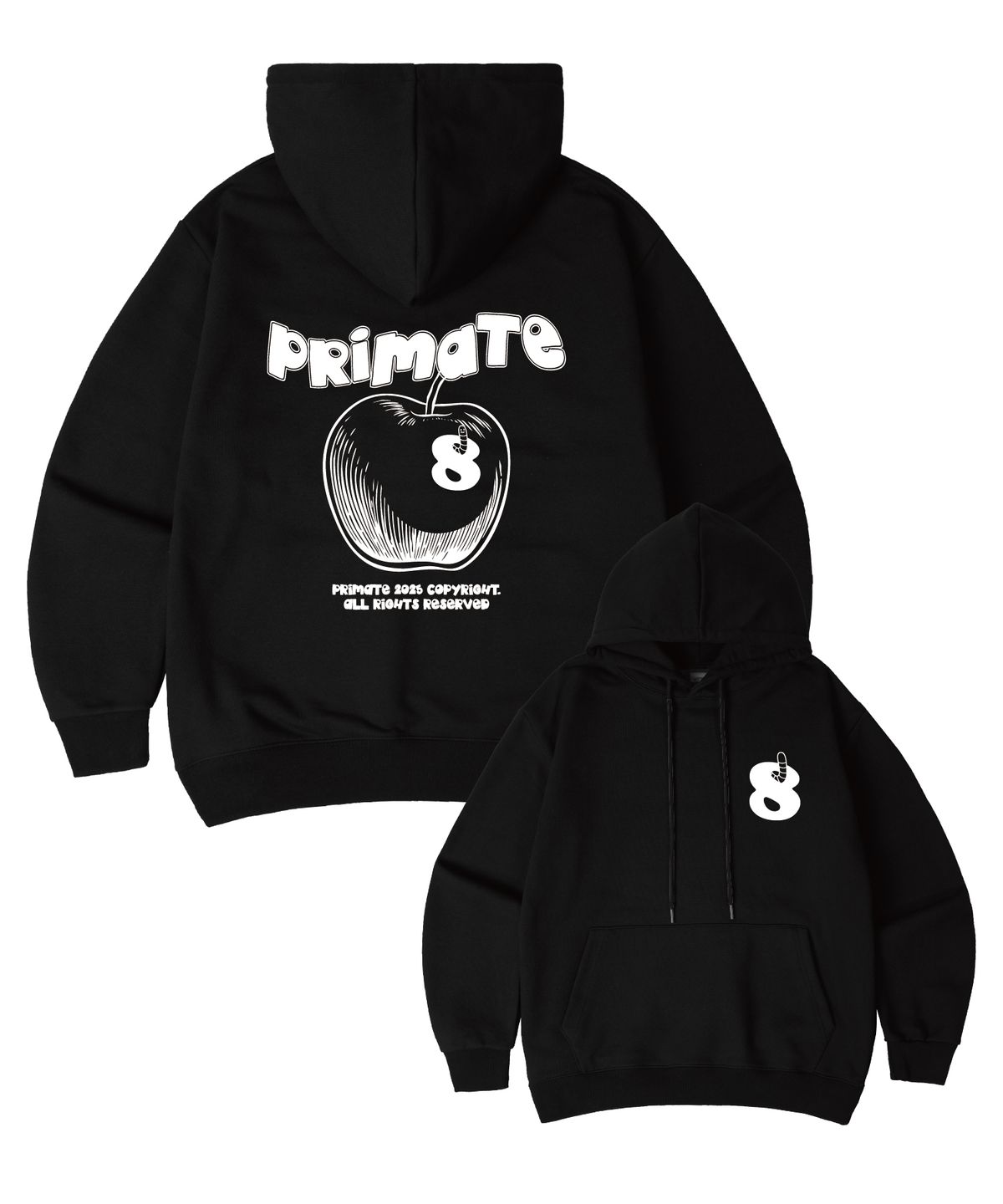 프라임에이트(PRIMATE) [기모/NO기모] APPLE 오버핏 후드 티셔츠 3 COLORS