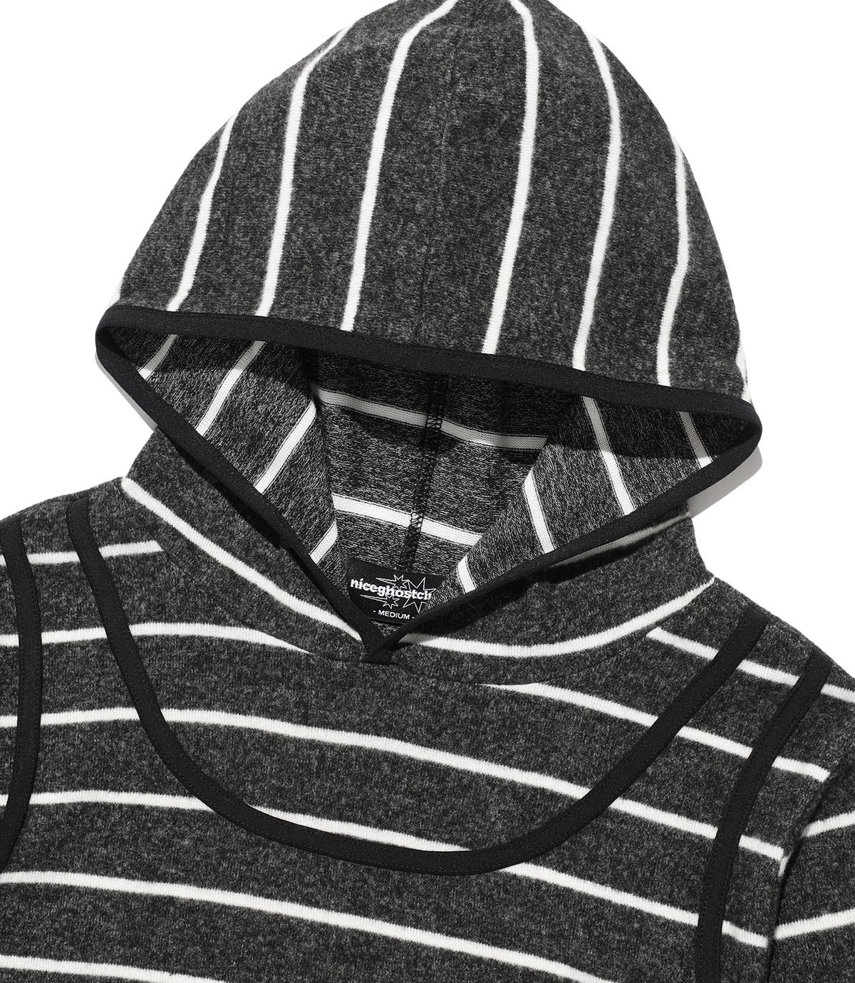 나이스고스트클럽(NICEGHOSTCLUB) STRIPE SLEEVELESS HOODIE_CHARCOAL(NG2FFFM401A)