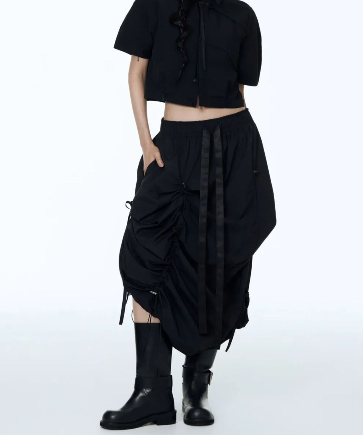 칠 하나 투 구육(71TO96) Girdle String Skirt (Black)