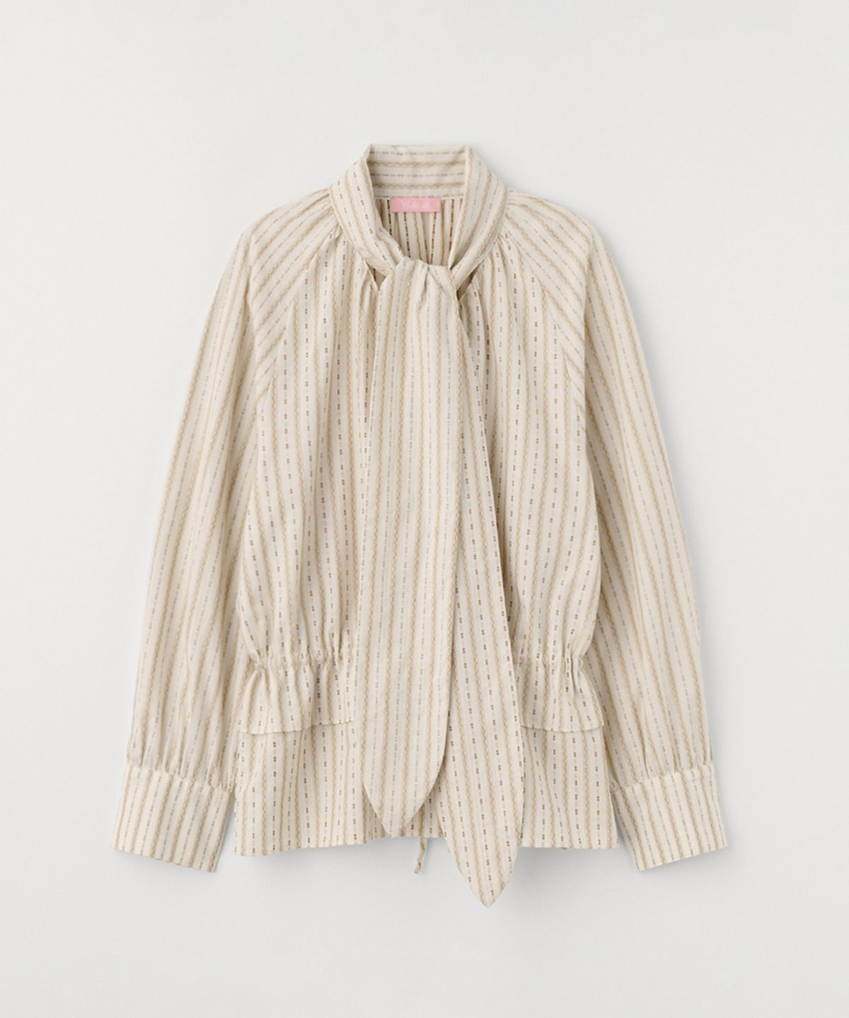 셀리테일즈(CELITAILS) STRIPED SHIRRING TIE BLOUSE_BEIGE