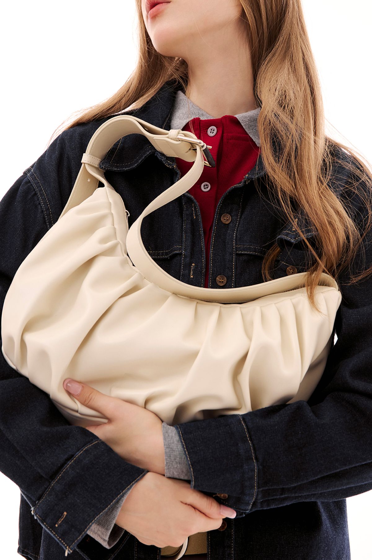 굿토드즈(GOODTOTES) Leather Croissant 2way Cross Bag - Cream