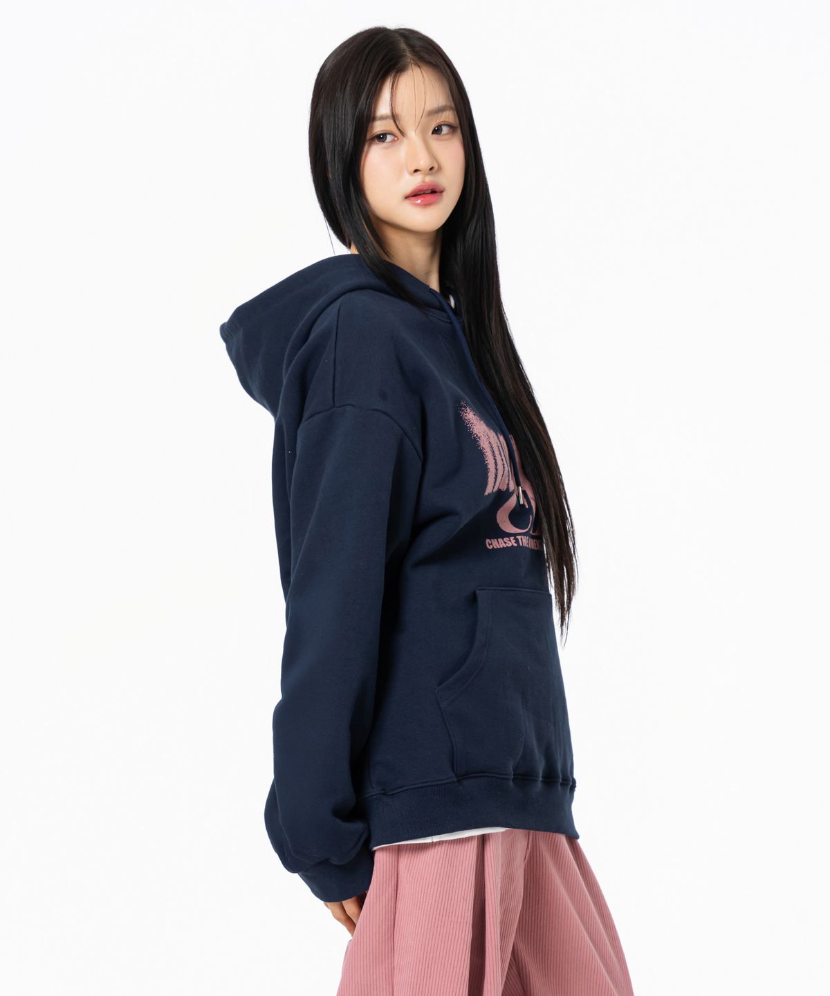 모즈모즈(MOZMOZ) 페이딩 그래픽 오버핏 후드 네이비