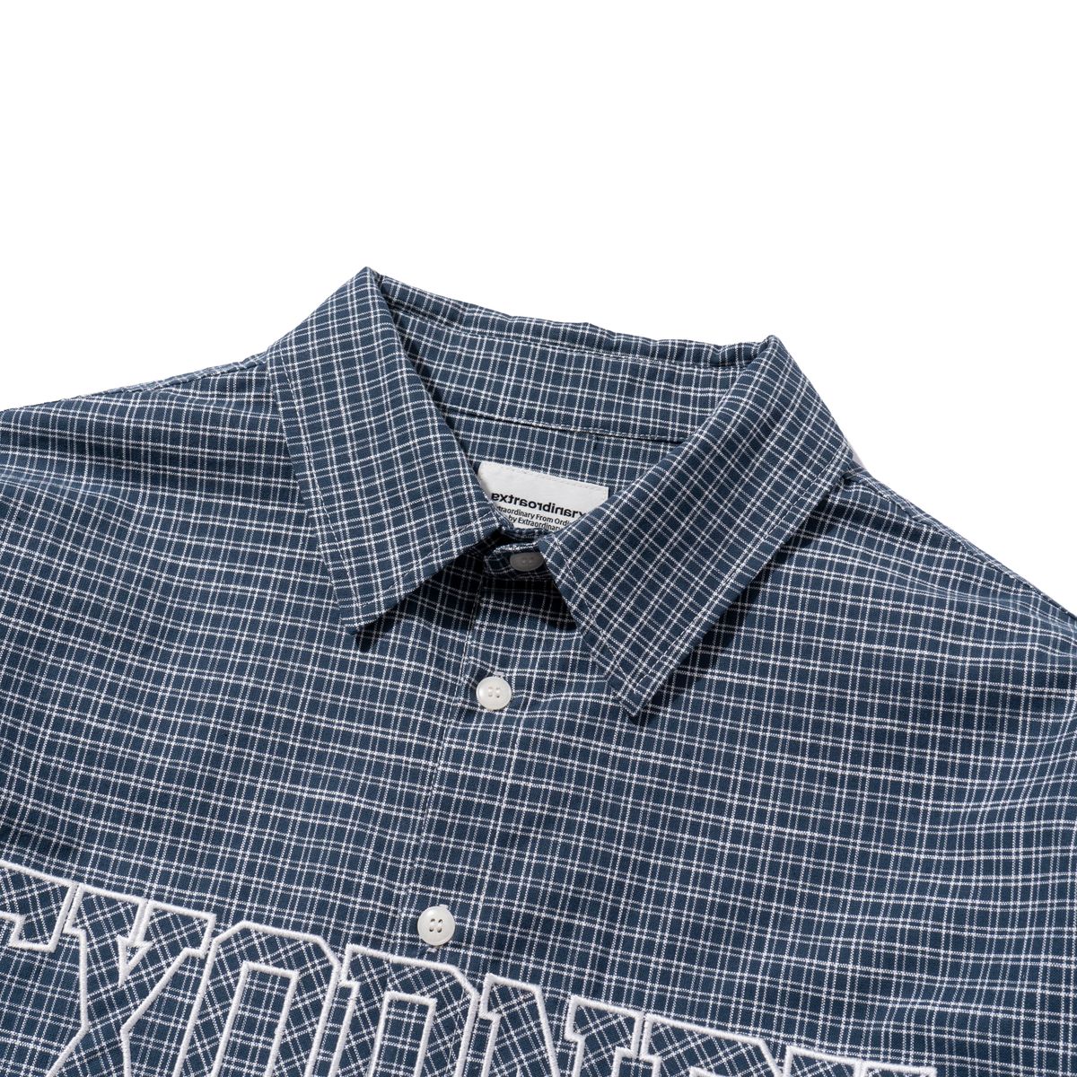 엑스트라오디너리(EXTRAORDINARY) EXODNRY APPLIQUE CHECK SHIRT NAVY