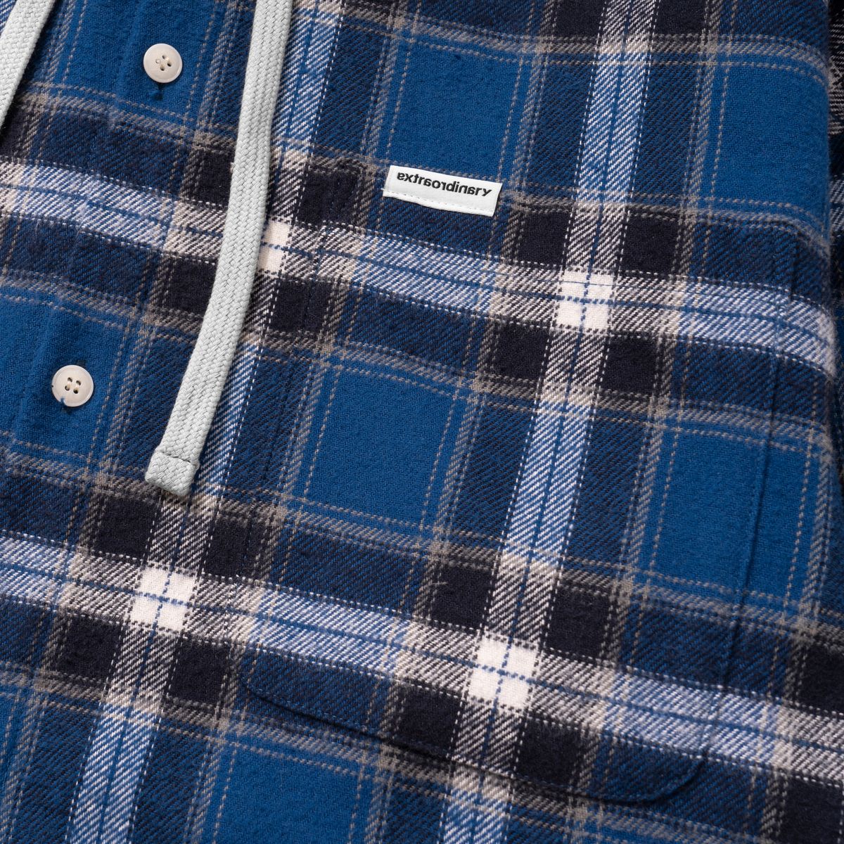 엑스트라오디너리(EXTRAORDINARY) TARTAN CHECK HOOD SHACKET BLUE