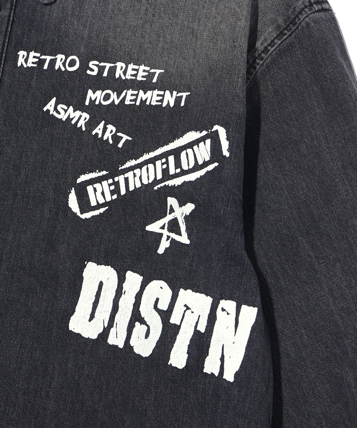 디스트나인(DISTN9NE) 레트로 긴팔 데님 셔츠 LP3YU682_BLACK