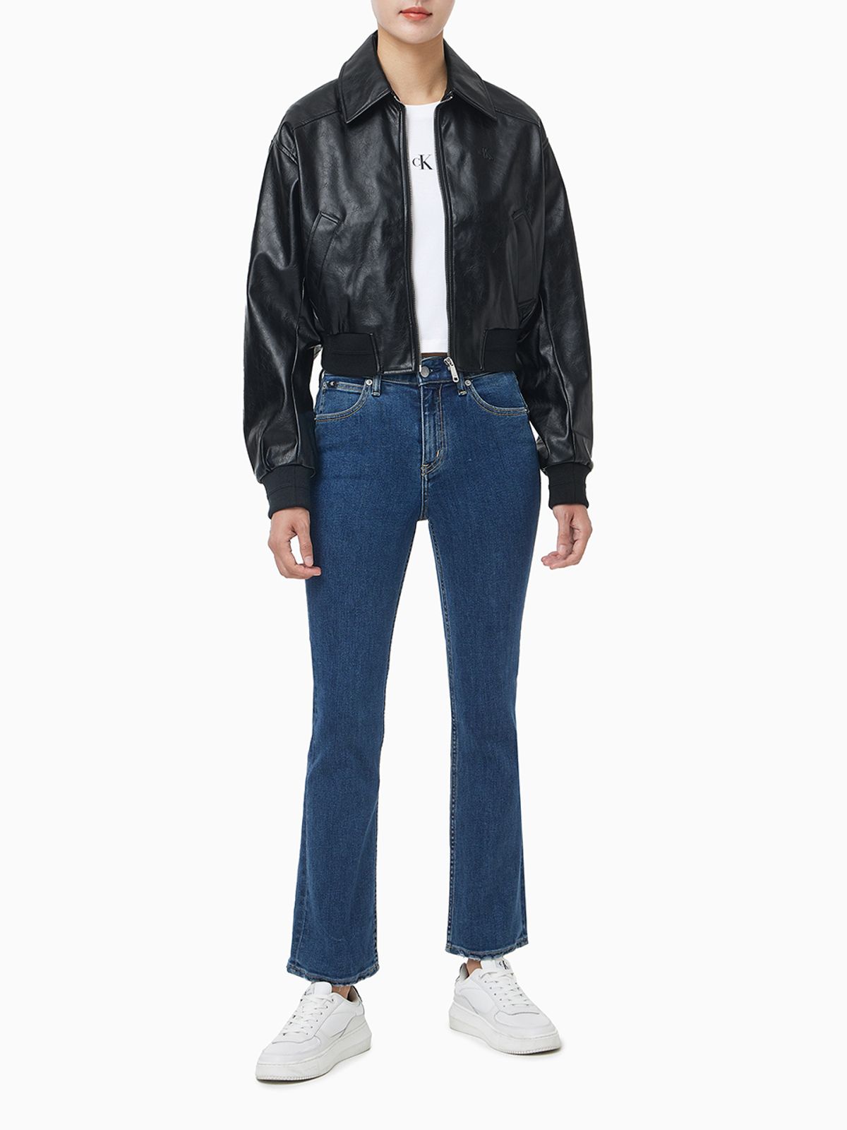 캘빈클라인 진(CALVIN KLEIN JEANS) 여성 크롭 크링클 레더 폭스 레더 자켓 47C518G UB1