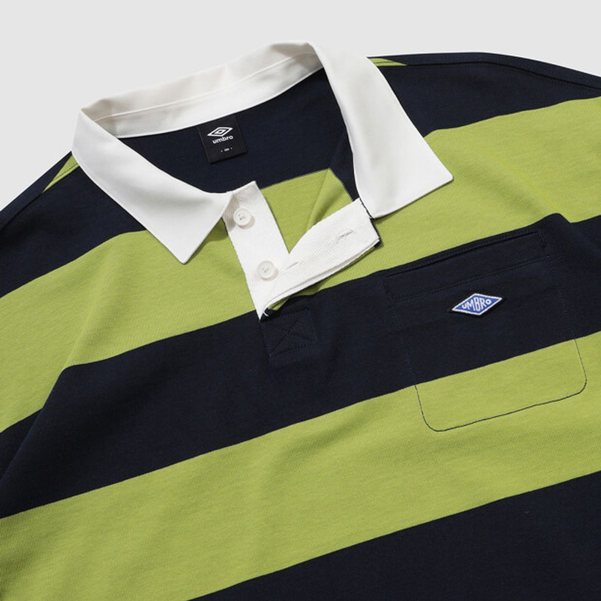 엄브로(UMBRO) HBL 로얄 컬리지 컬러블럭 럭비 카라 긴팔 티셔츠 그린(UQ321CRL92)