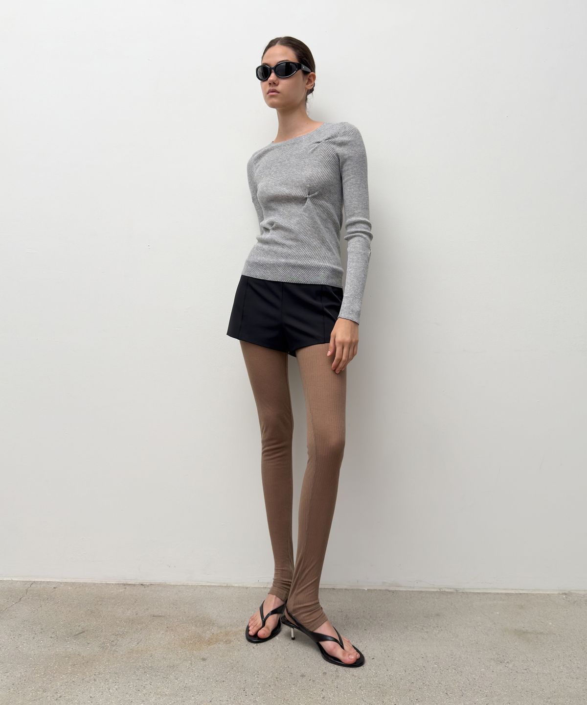 다이애그널(DIAGONAL) SLIM RIBBED SNAP KNIT (grey)
