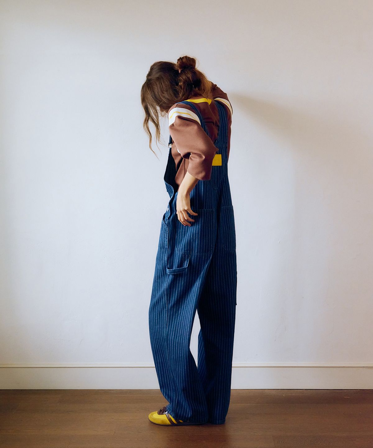 그린버터(GREENBUTTER) Pinstripe Denim Overall Pants (Deep blue)