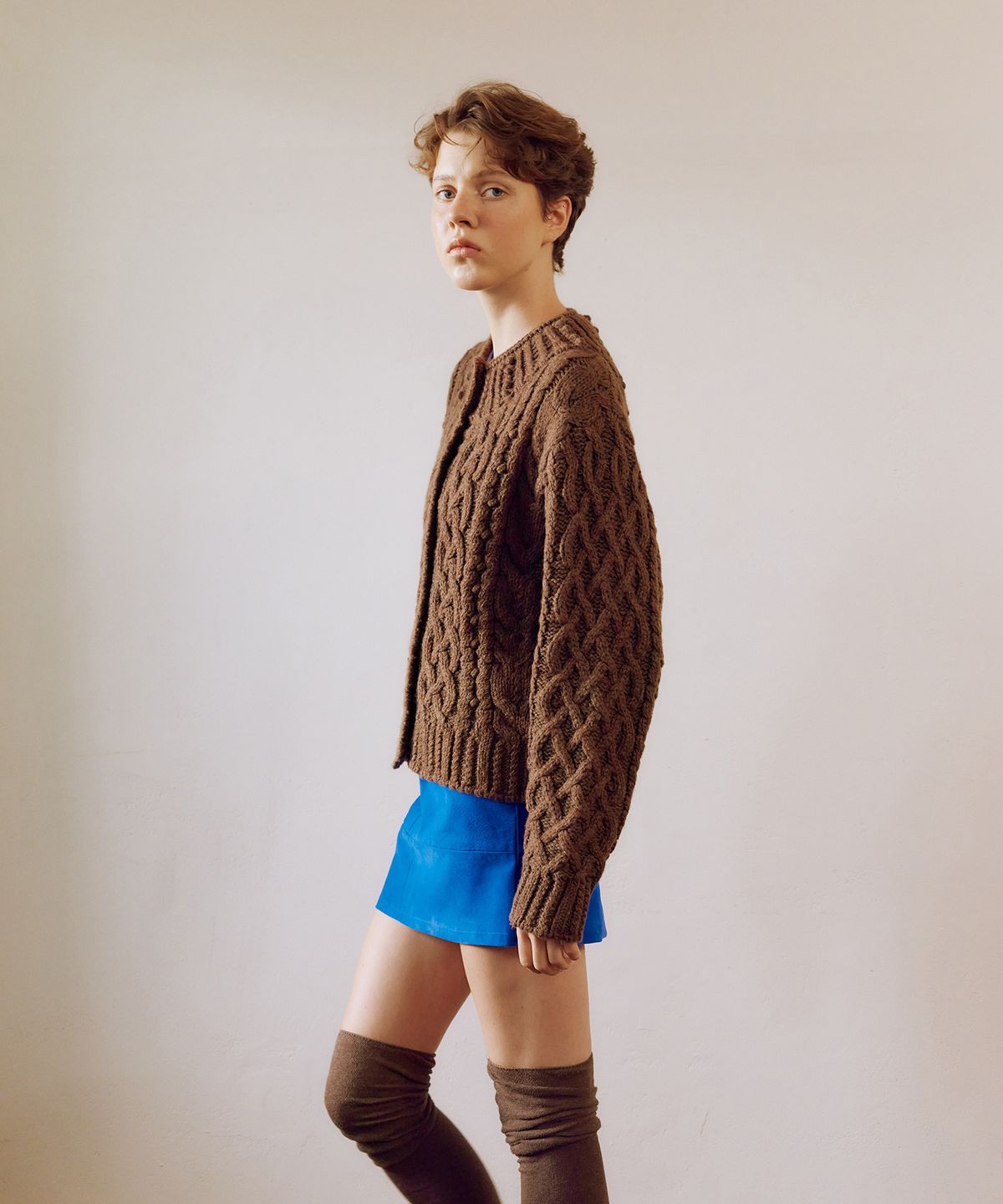 그린버터(GREENBUTTER) Rawhide Leather Skirt (L/Blue)