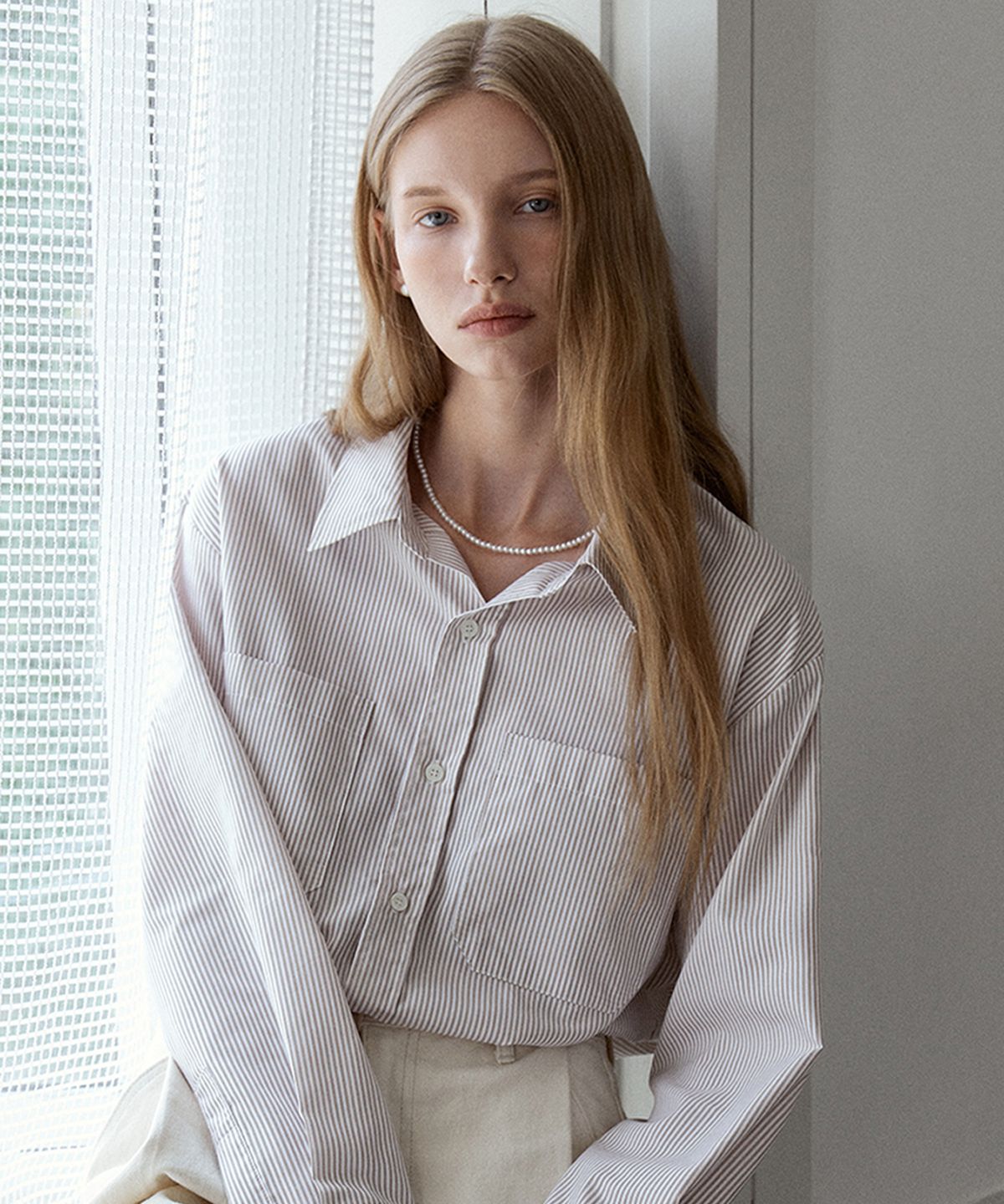 르세지엠(LESEIZEME) Daily Stripe Shirt - Beige