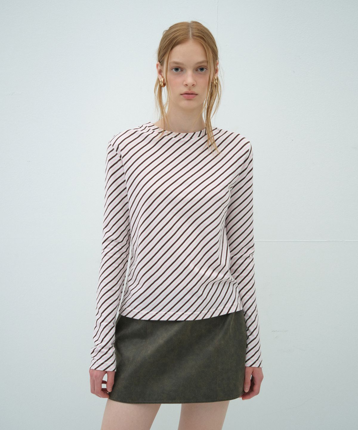 오버듀플레어(OVERDUEFLAIR) VINTAGE STRIPE T-SHIRT_BROWN/PINK