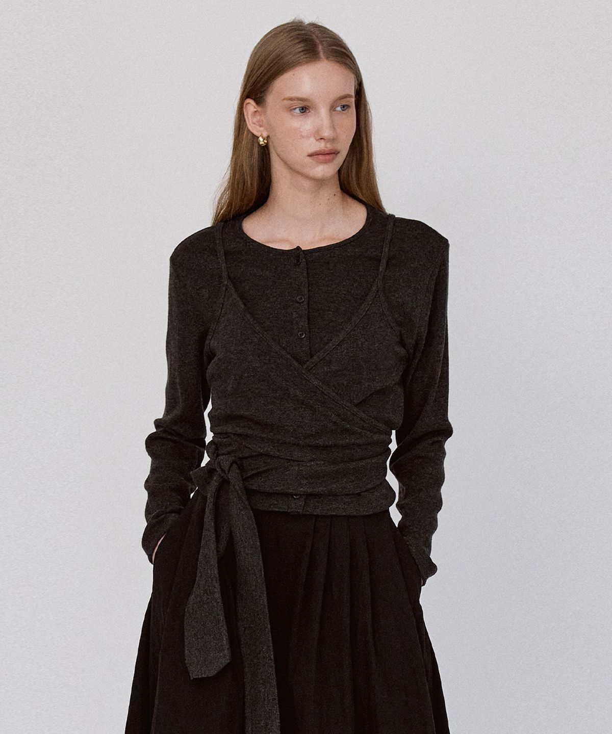르세지엠(LESEIZEME) Daily Ribbed Cardigan - Charcoal