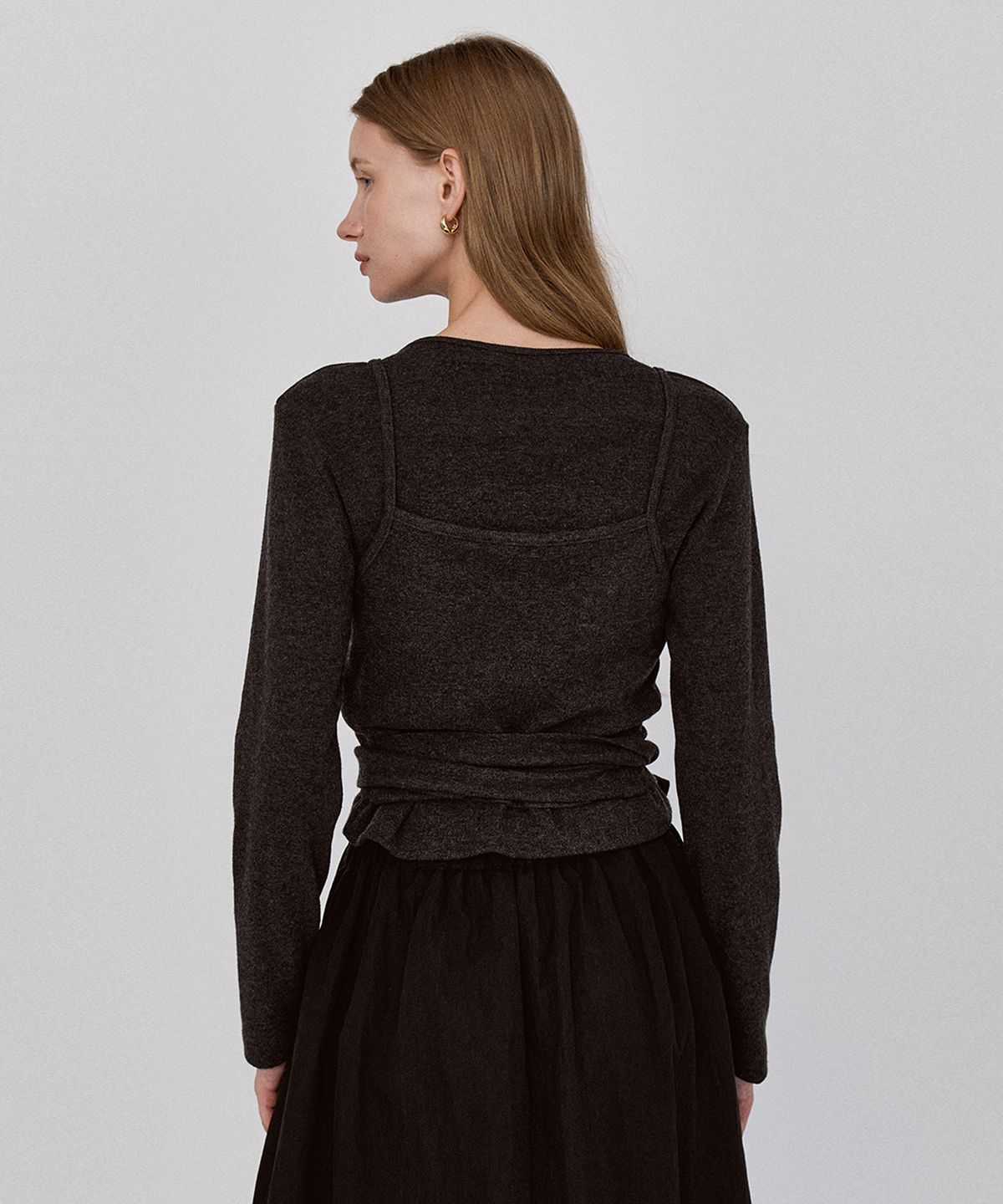 르세지엠(LESEIZEME) Daily Ribbed Cardigan - Charcoal