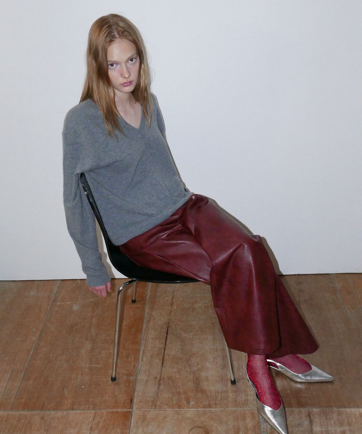 오버듀플레어(OVERDUEFLAIR) SEMI WIDE LEATHER PANTS_RED