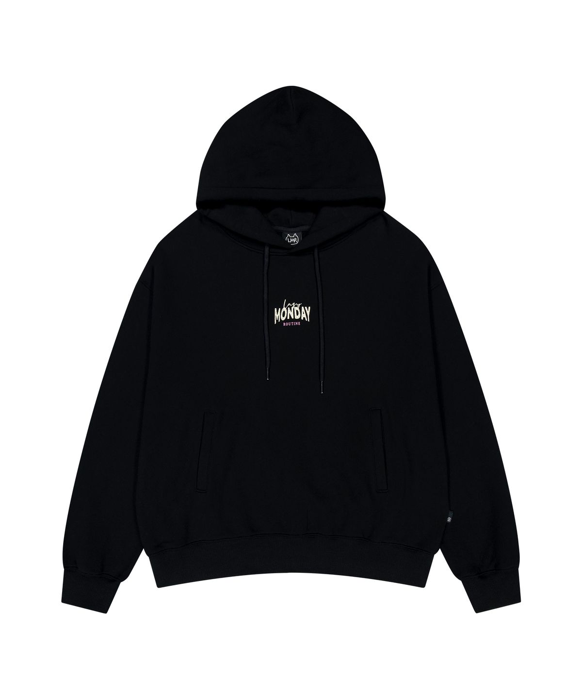 엘엠알(LMR) 샹뇽이 레터링 그래픽 후드 BLACK