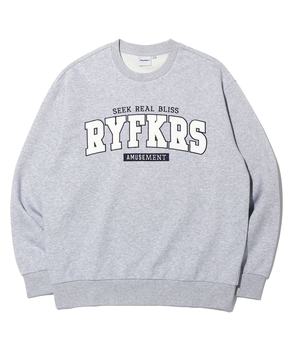 레이피커스(RAYFIKERS) 블리스 로고 패치 맨투맨 MQ6TU137_MELANGE GREY