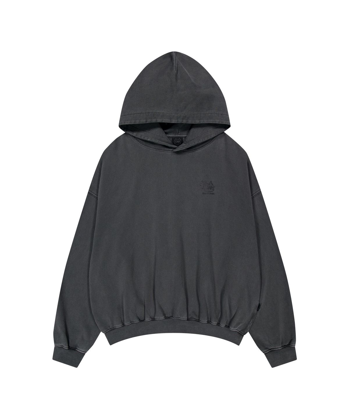 엘엠알(LMR) 피그먼트 오버핏 드로잉 레터링 후드 CHARCOAL