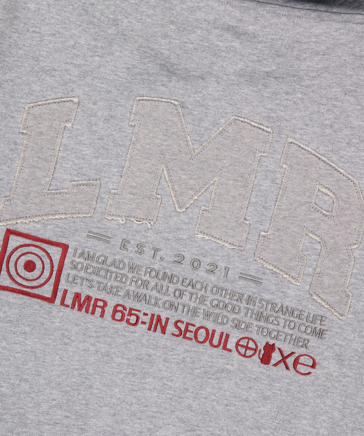 엘엠알(LMR) 컬러 포인트 패치워크 후드 집업 GREY