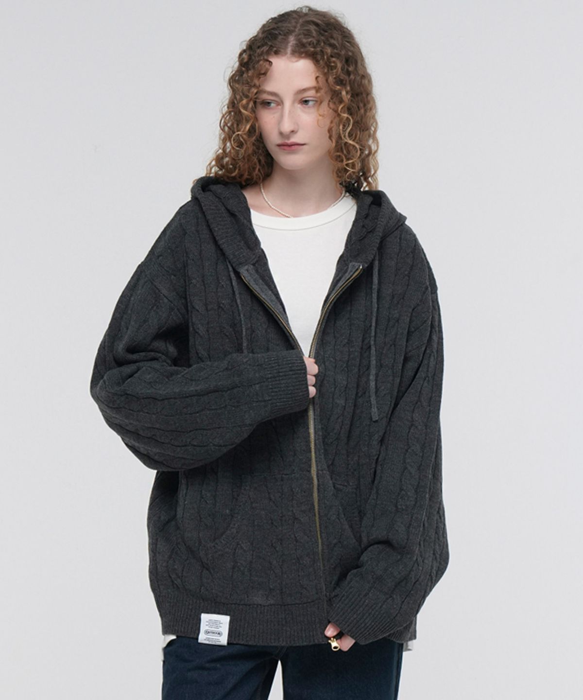 아웃도어 프로덕츠(OUTDOOR PRODUCTS) CABLE KNIT ZIP-UP HOODIE (CHARCOAL)